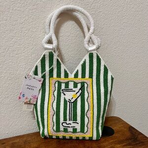 Viral Beaded Green and White Striped Handbag 🍸